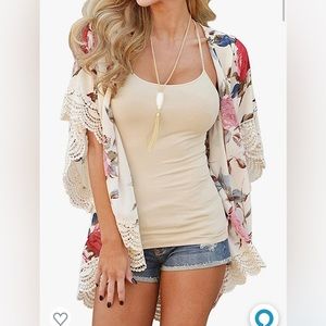 PRETTODAY Women’s Summer Floral Print Kimono w/ Scallop Trim Brand New w/o tags